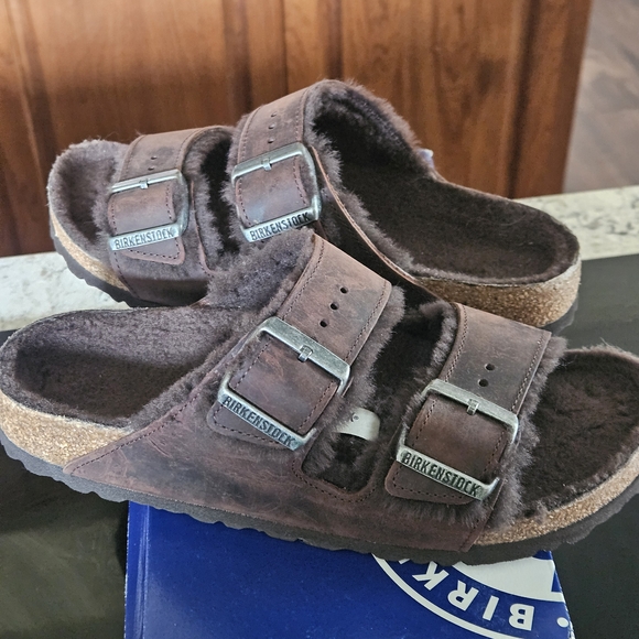 Birkenstock Arizona Shearling Sandals in Mocha - Picture 7 of 9
